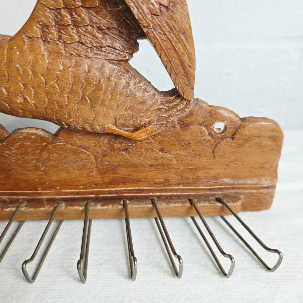 Vintage Faux Wood Flying Mallard Duck Wall Tie Belt Rack 12 Hooks - Picture 4 of 11